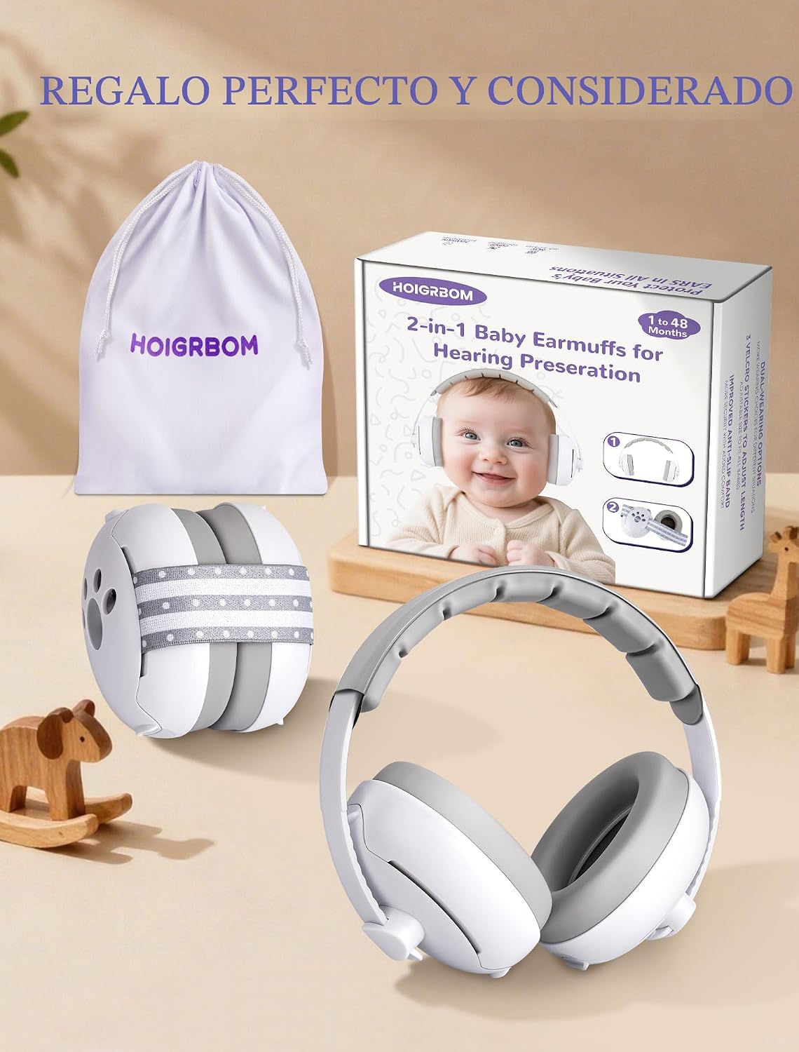 HOIGRBOM Audífonos para bebé, 2 en 1, protección contra el ruido pa...