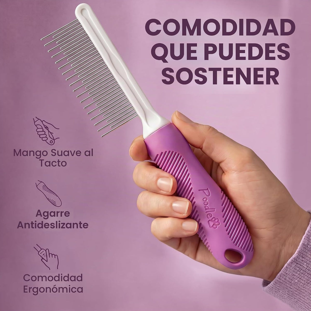Poodle Pet - Peine desenredante para mascotas con dientes largos y...
