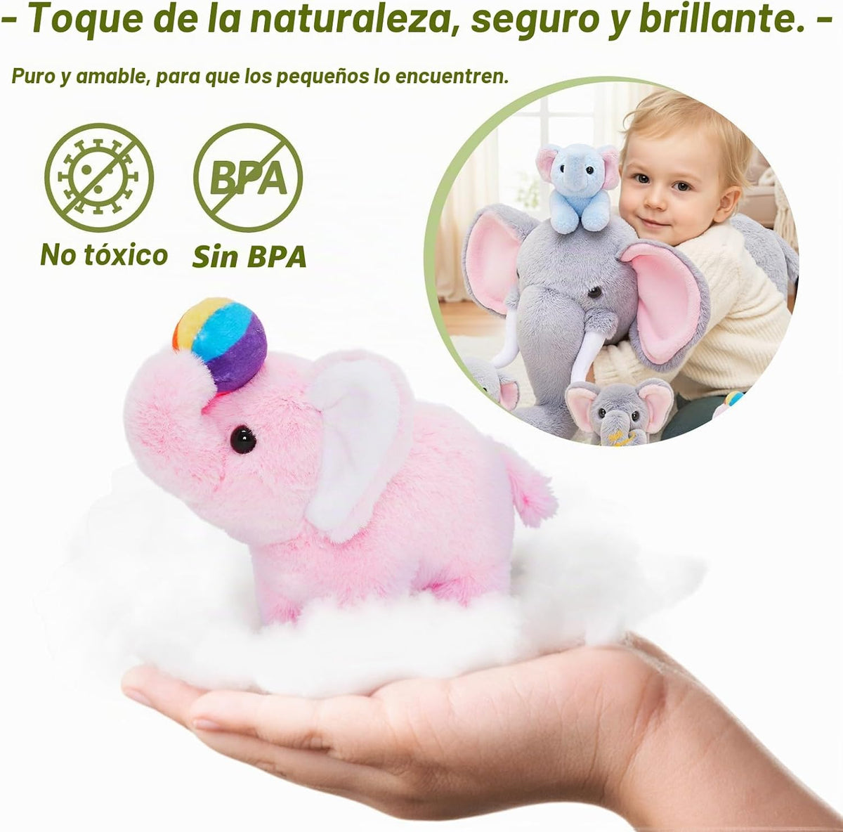 OUOZZZ Animal de peluche de elefante con 4 elefantes bebés, juego d...