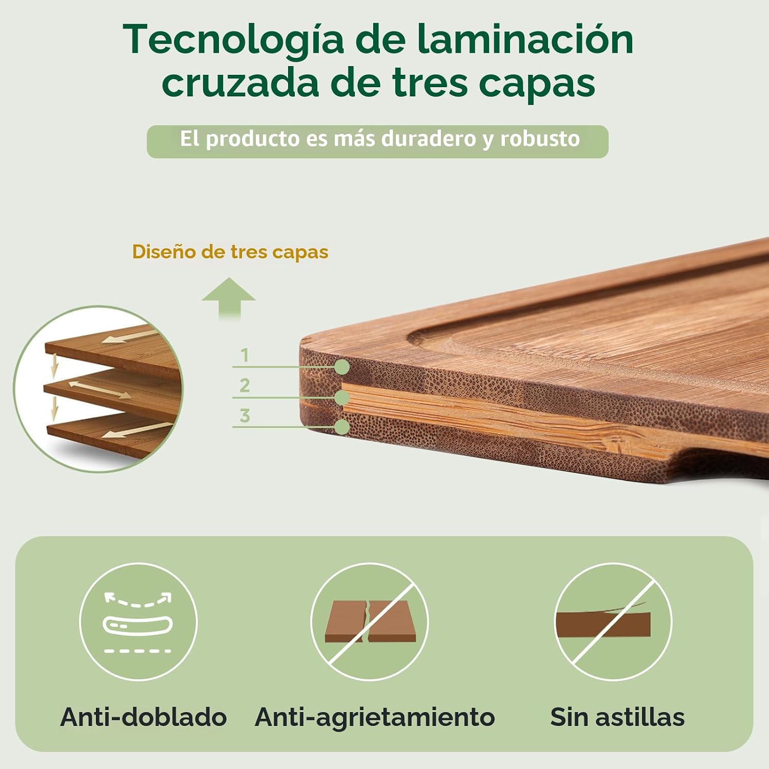 Vocvee Tabla de cortar de bambú para cocina (juego de 3), tabla de...