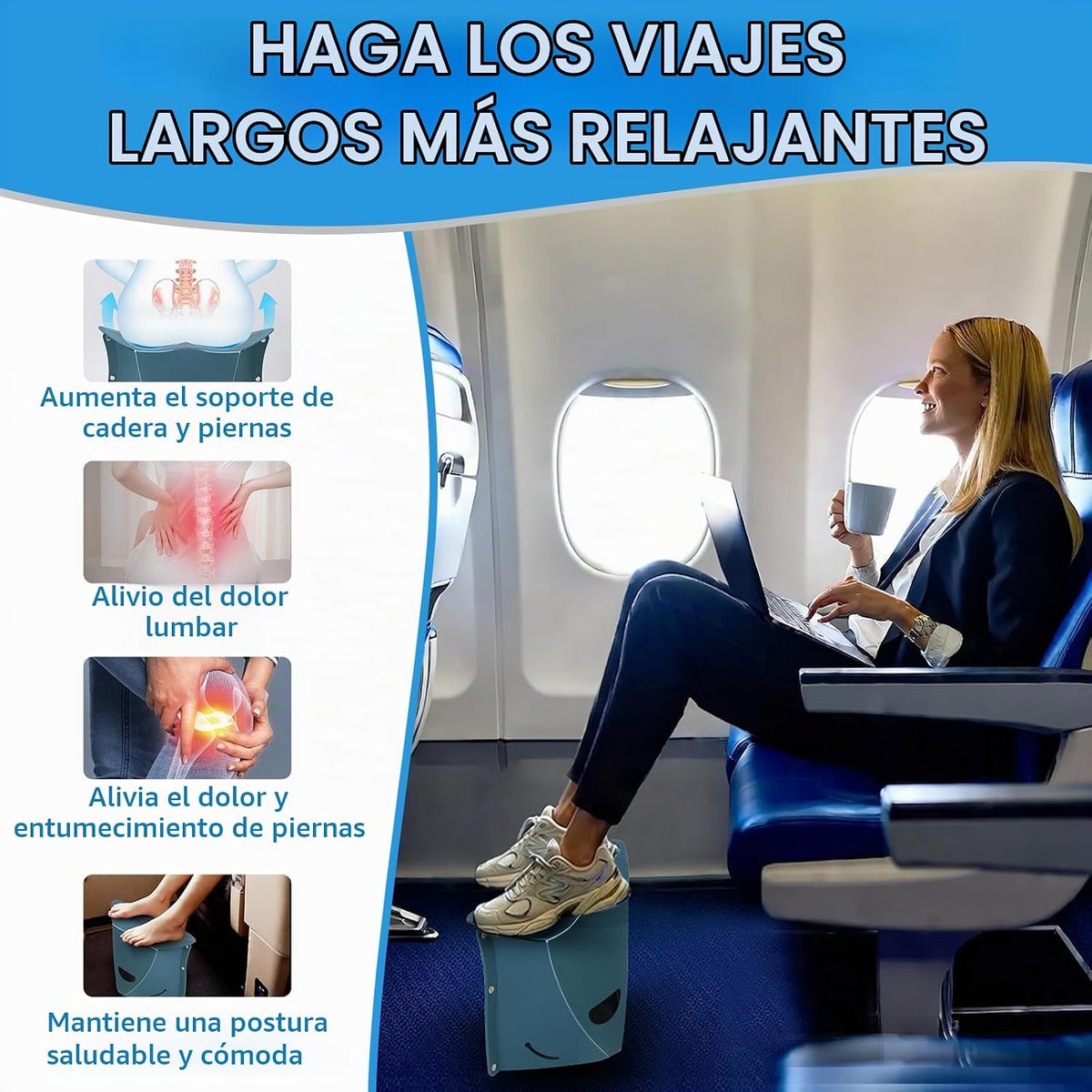 Reposapiés de viaje para avión y oficina, taburete portátil debajo...