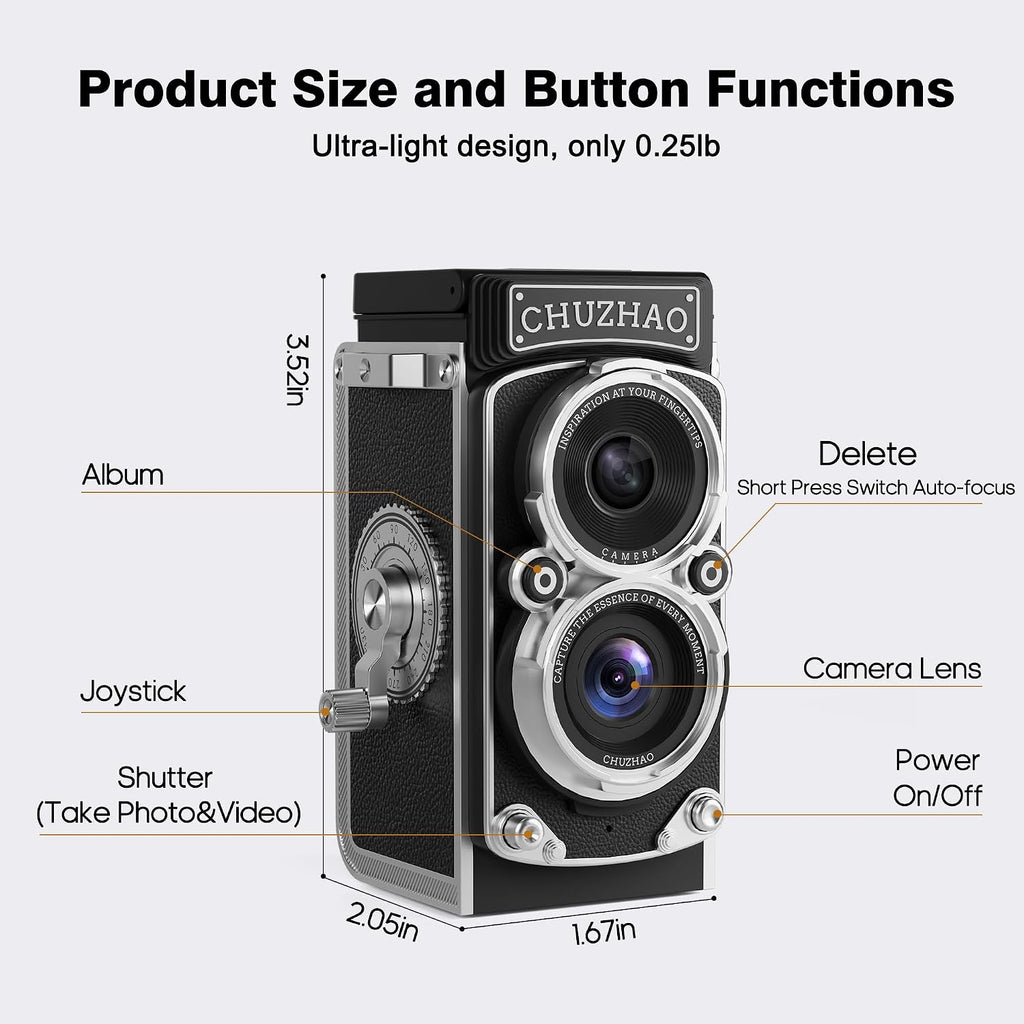 Cámara digital vintage mini de CHUZHAO, cámara portátil estilo TLR...