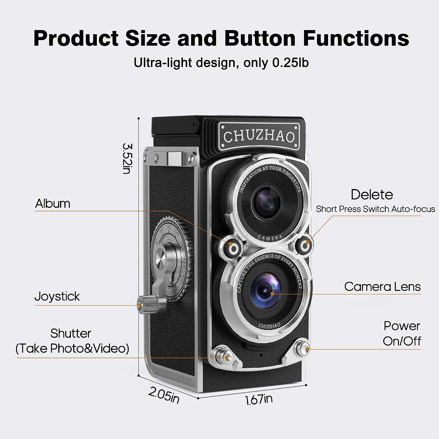 Cámara digital vintage mini de CHUZHAO, cámara portátil estilo TLR...