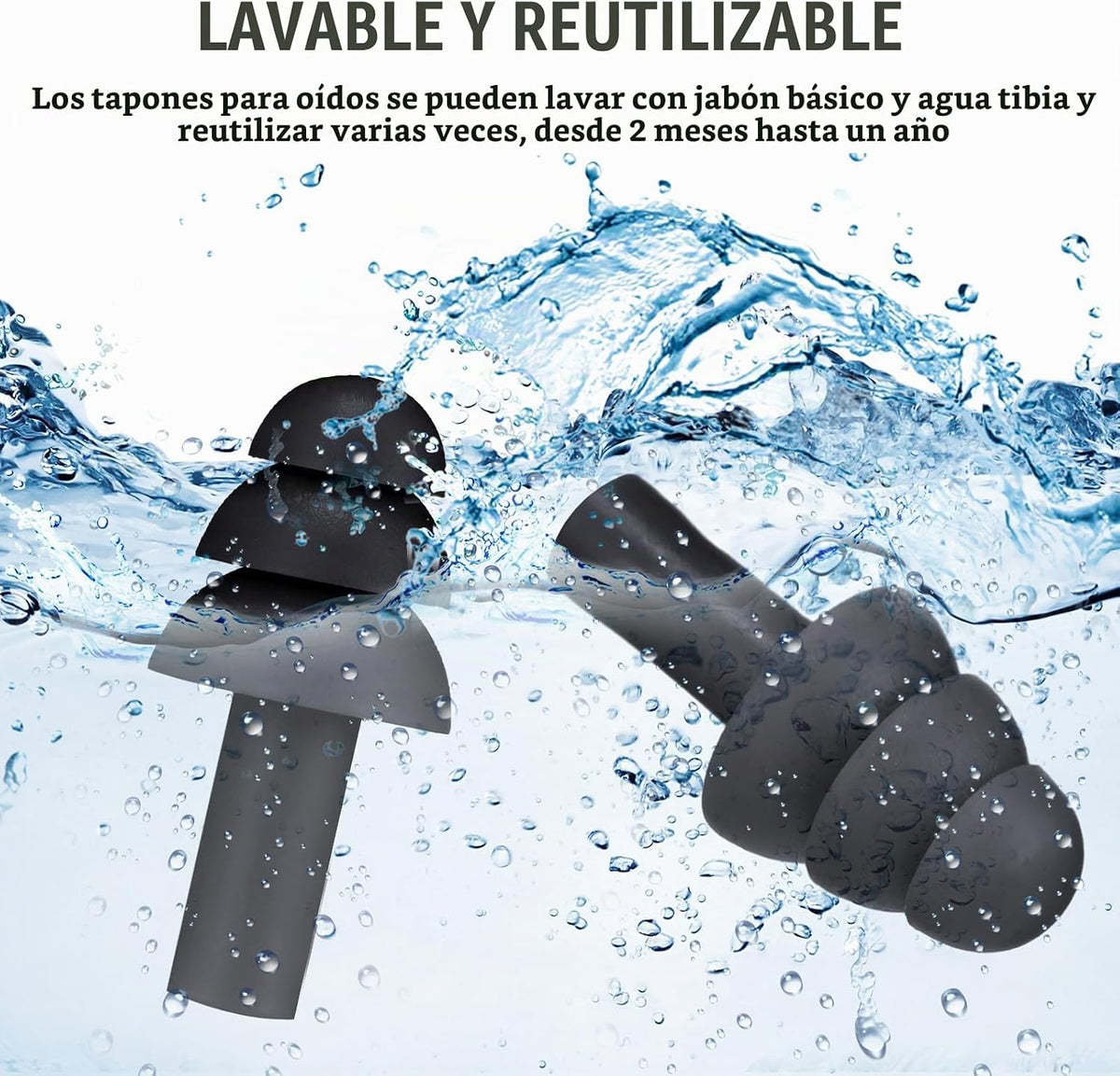 24 pares de tapones negros para los oídos NRR 29dB reutilizables de...