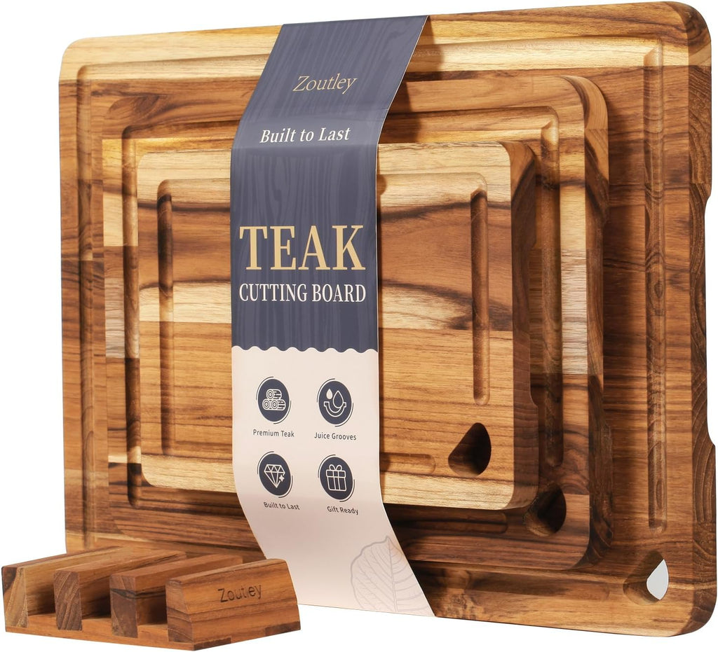 Zoutley Juego de 3 tablas de cortar de madera de teca para cocina,...