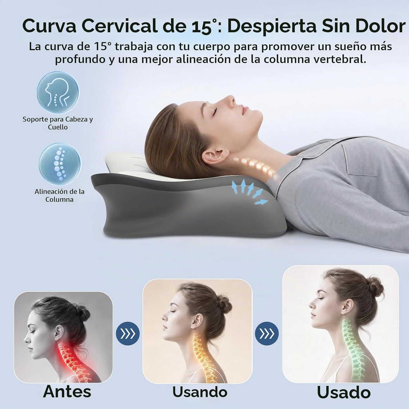 Almohada cervical para aliviar el dolor, contorno ergonómico, enfri...