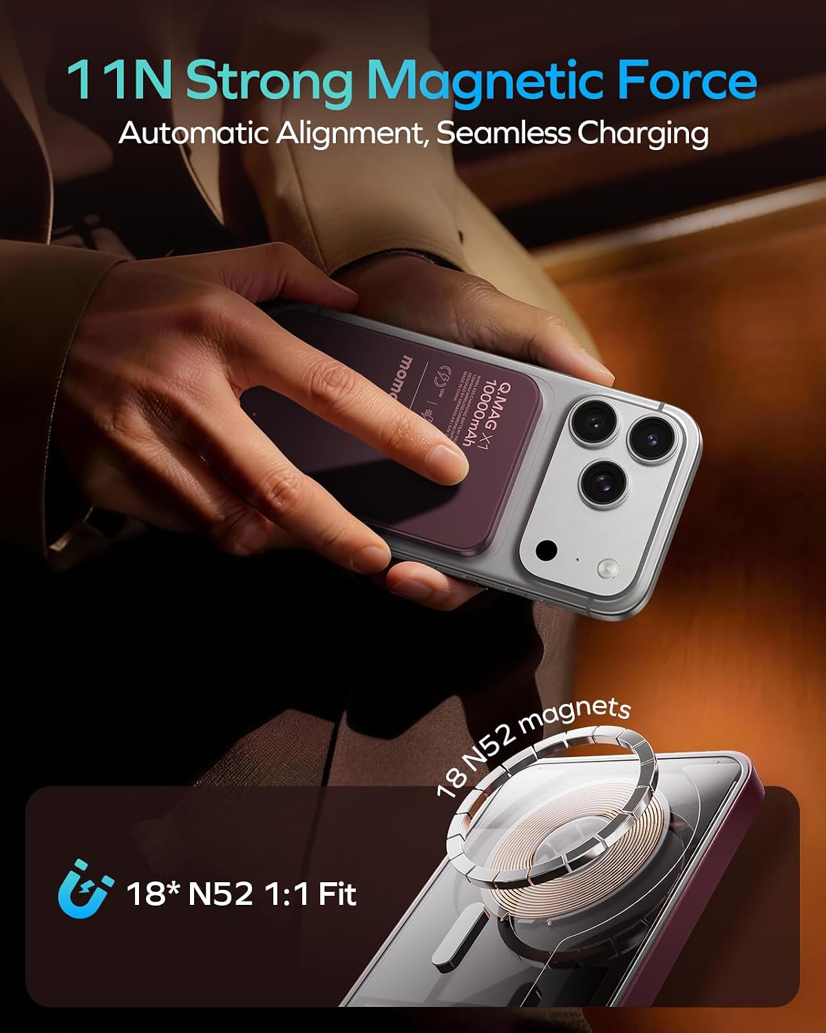 MOMAX Banco de energía inalámbrico magnético de 10000 mAh, cargador...