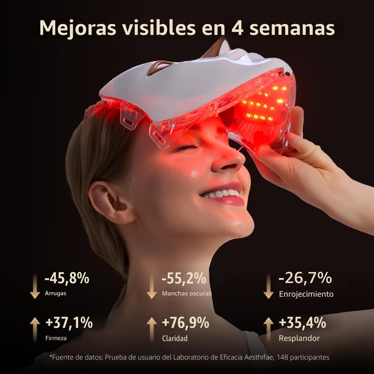 Máscara de terapia de luz roja para cara y cuello con 568 LED, inal...