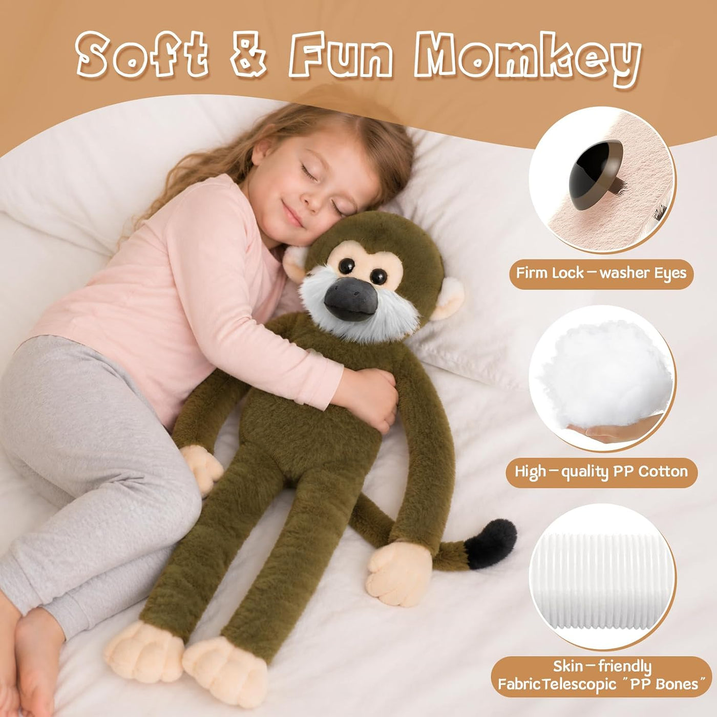 MorisMos Animal de peluche de mono ardilla, juguete de peluche con...