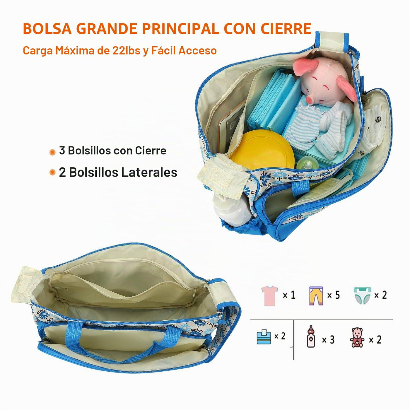 Moclever Juego de Bolso Tote para Pañales, 5 Piezas de Bolsas para...