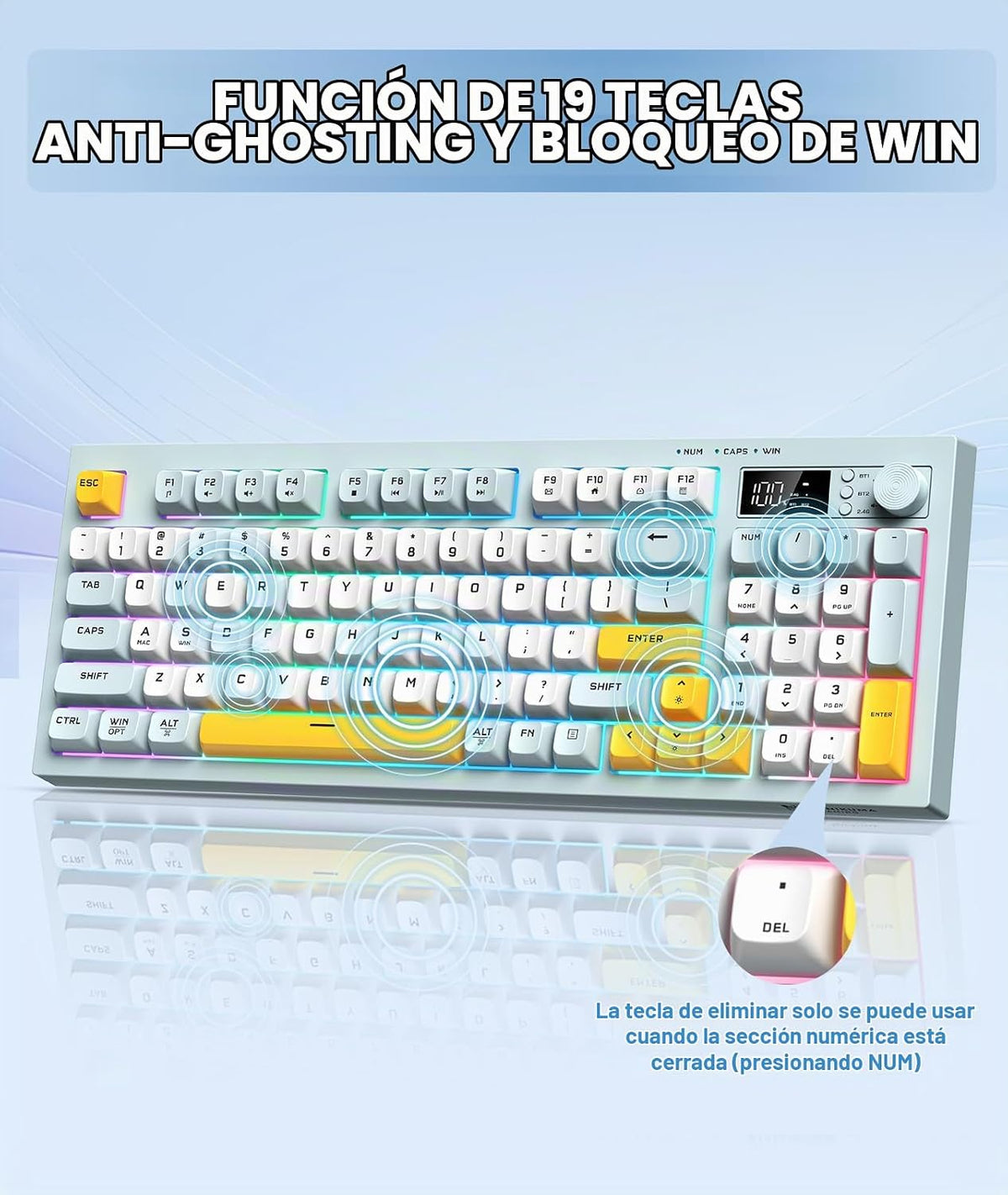 Membrana cremosa de teclado inalámbrico con retroiluminación arcoír...