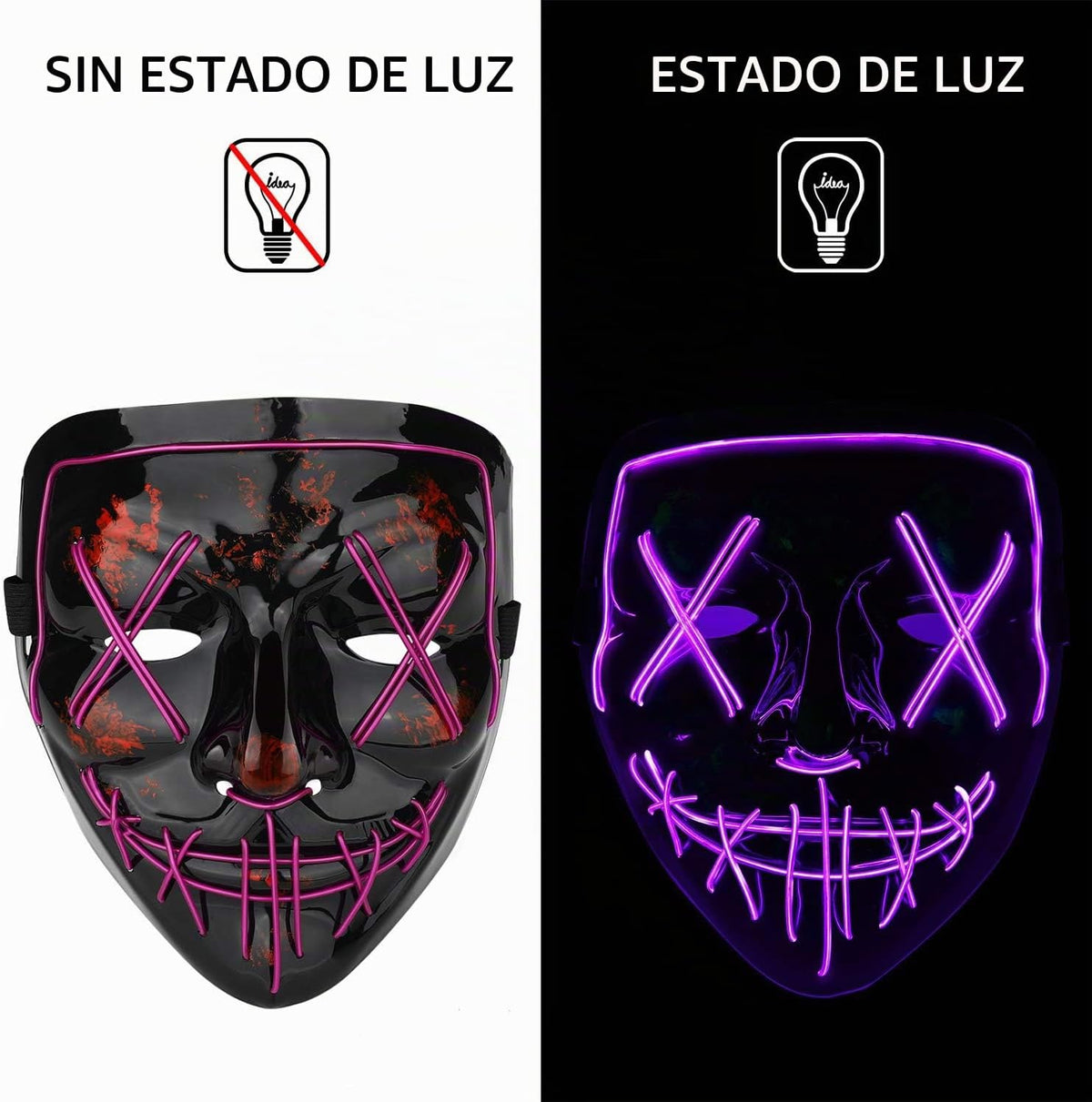 Poptrend Máscara de Halloween con luz LED para festivales, cosplay,...