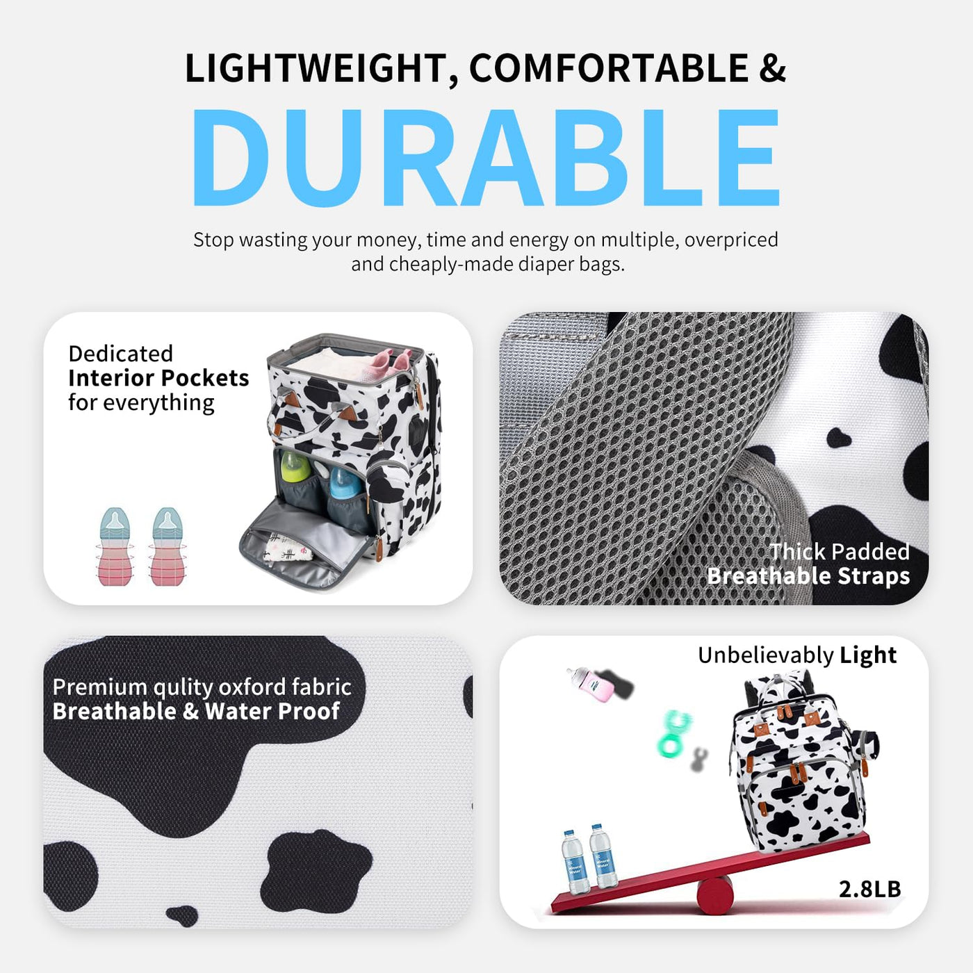KABAQOO Mochila para pañales con estación de cambio desmontable, bo...