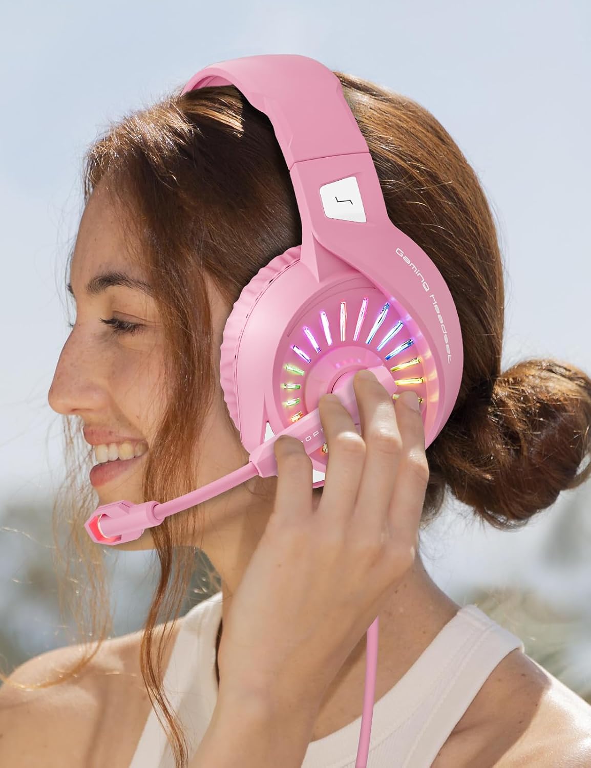 ZIUMIER Auriculares con cable rosa para juegos para PC, PS5, PS4, X...