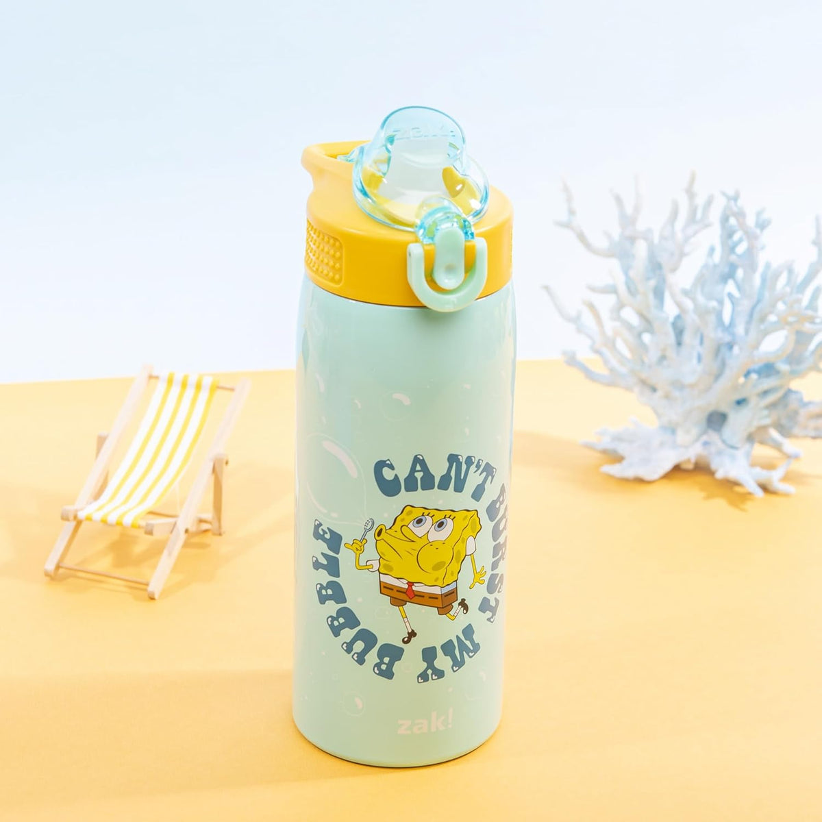 Zak Designs Bob Esponja Sage Botella de agua para niños con pajita...