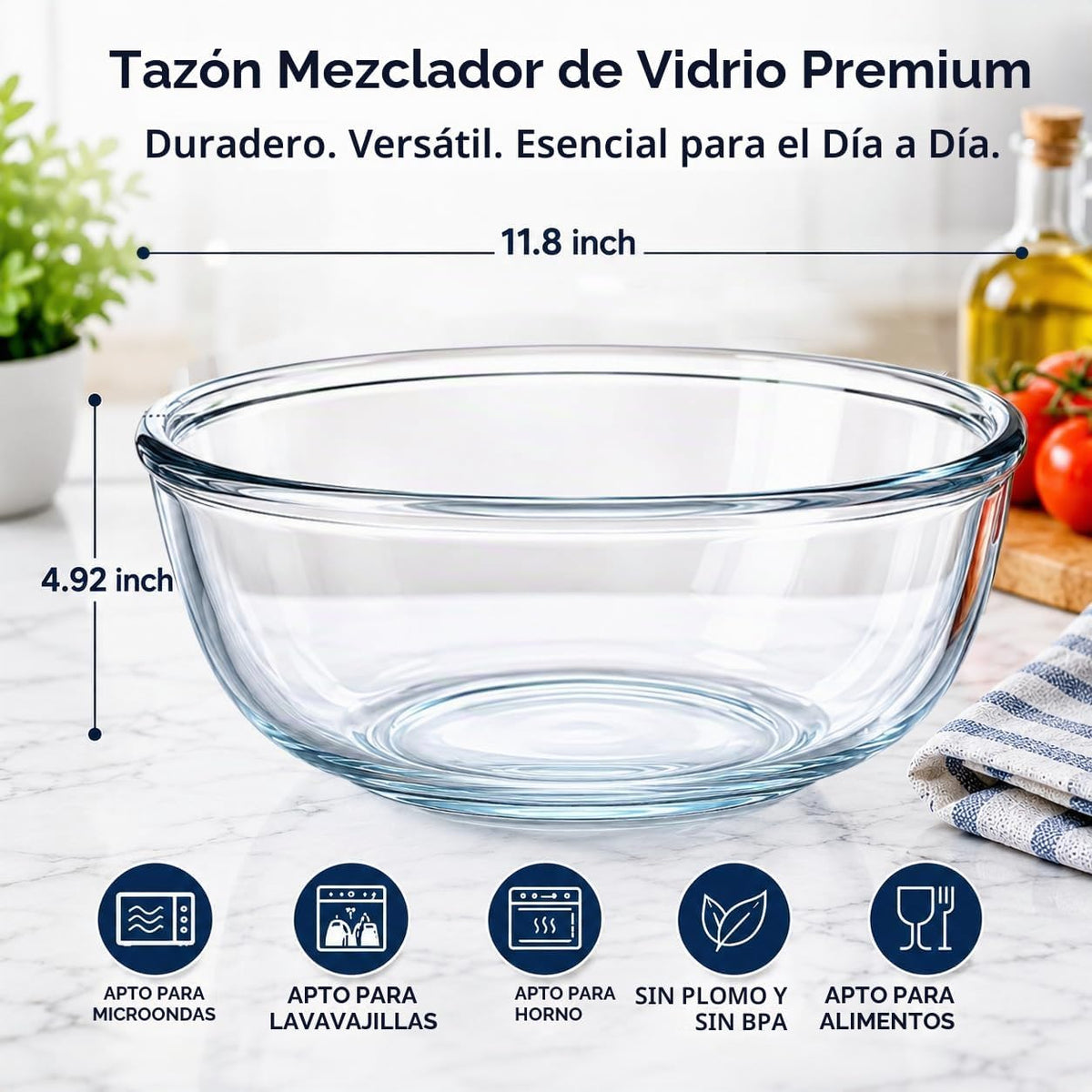 ZAPHYCOCA Cuenco de vidrio grande, cuenco de mezcla de vidrio de 6...