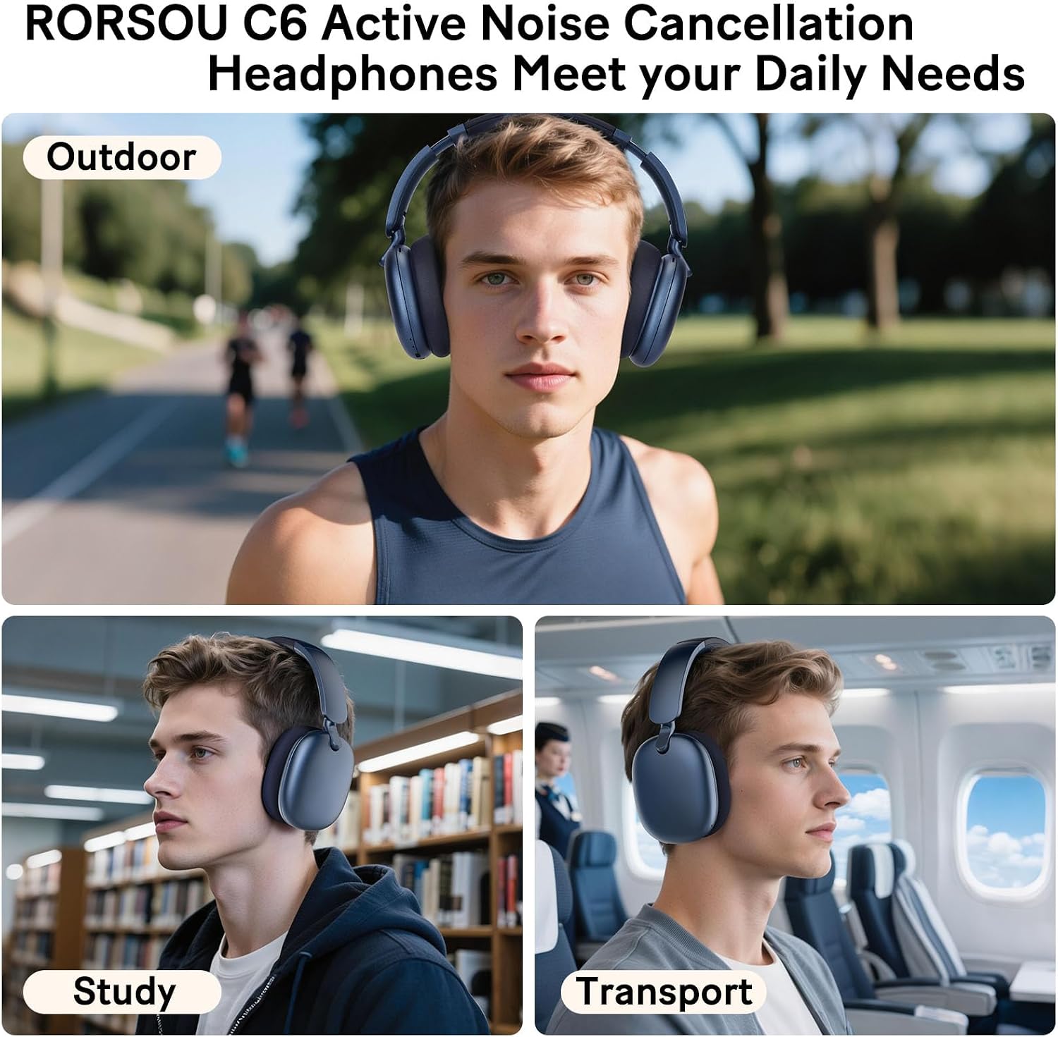 RORSOU C6 Auriculares con cancelación activa de ruido, inalámbricos...