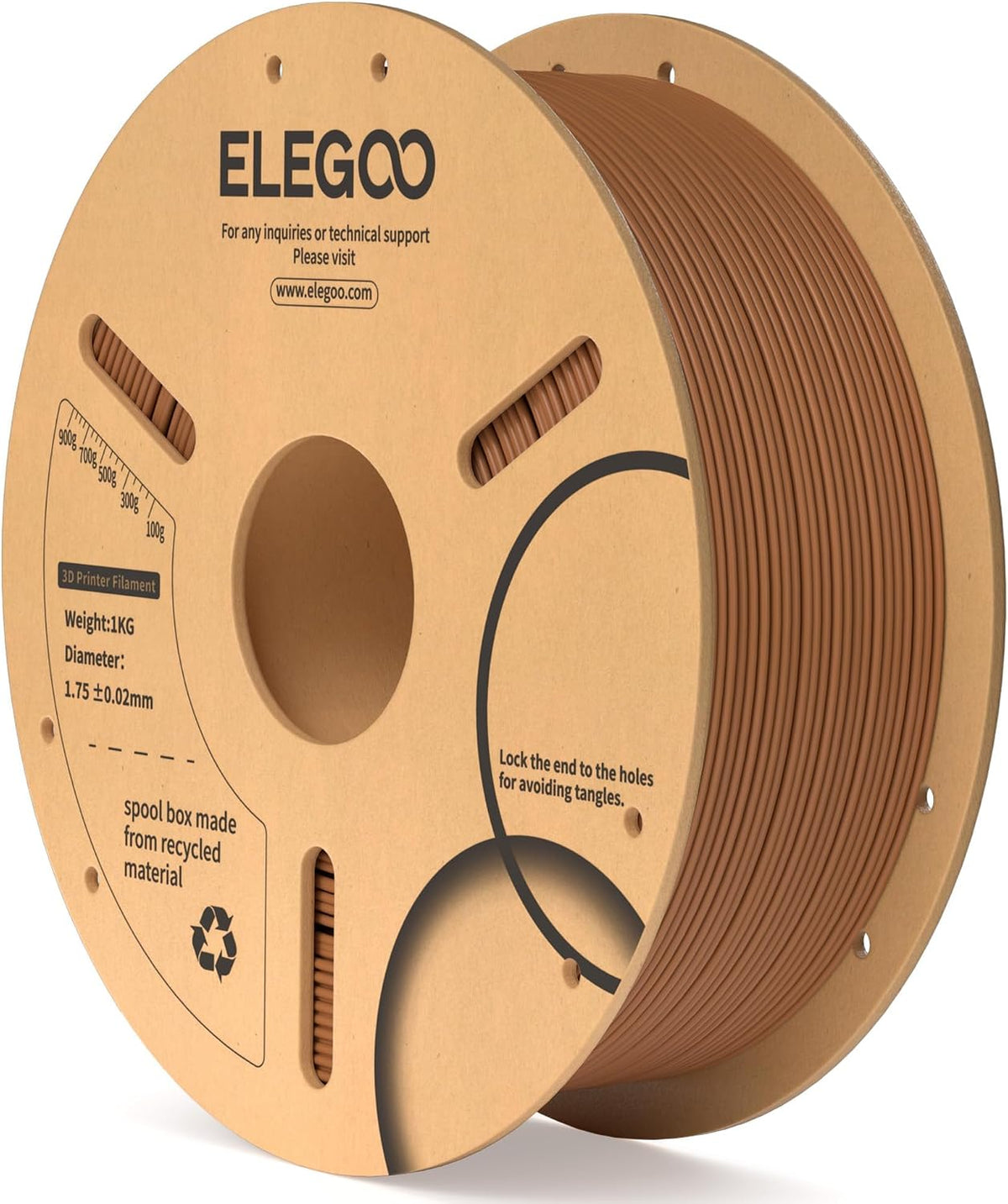 ELEGOO Filamento PLA 1.75mm Marrón 1KG, filamento para impresora 3D...