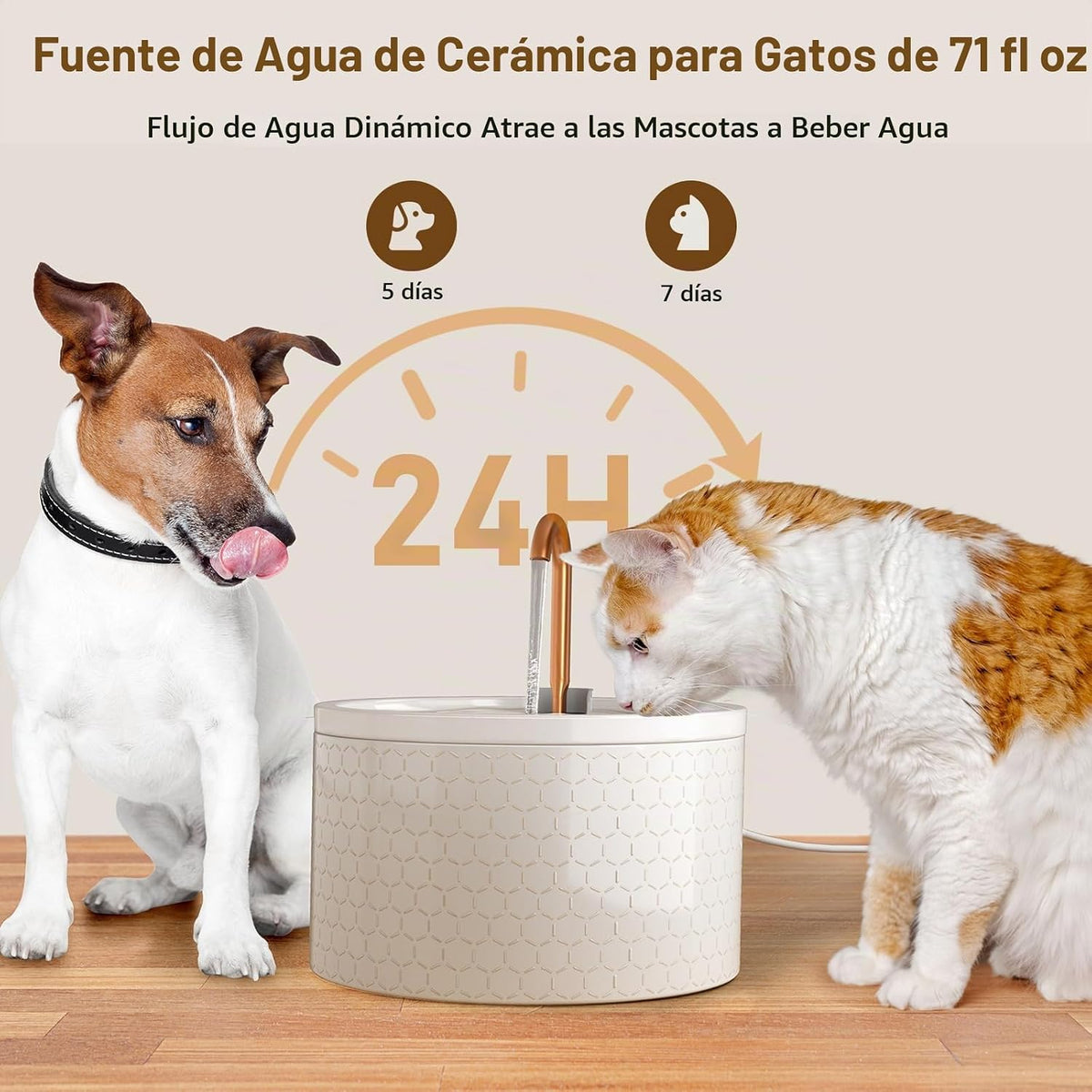 DOOOB Fuente de agua de cerámica para gatos, fuente de gato de 2.1L...