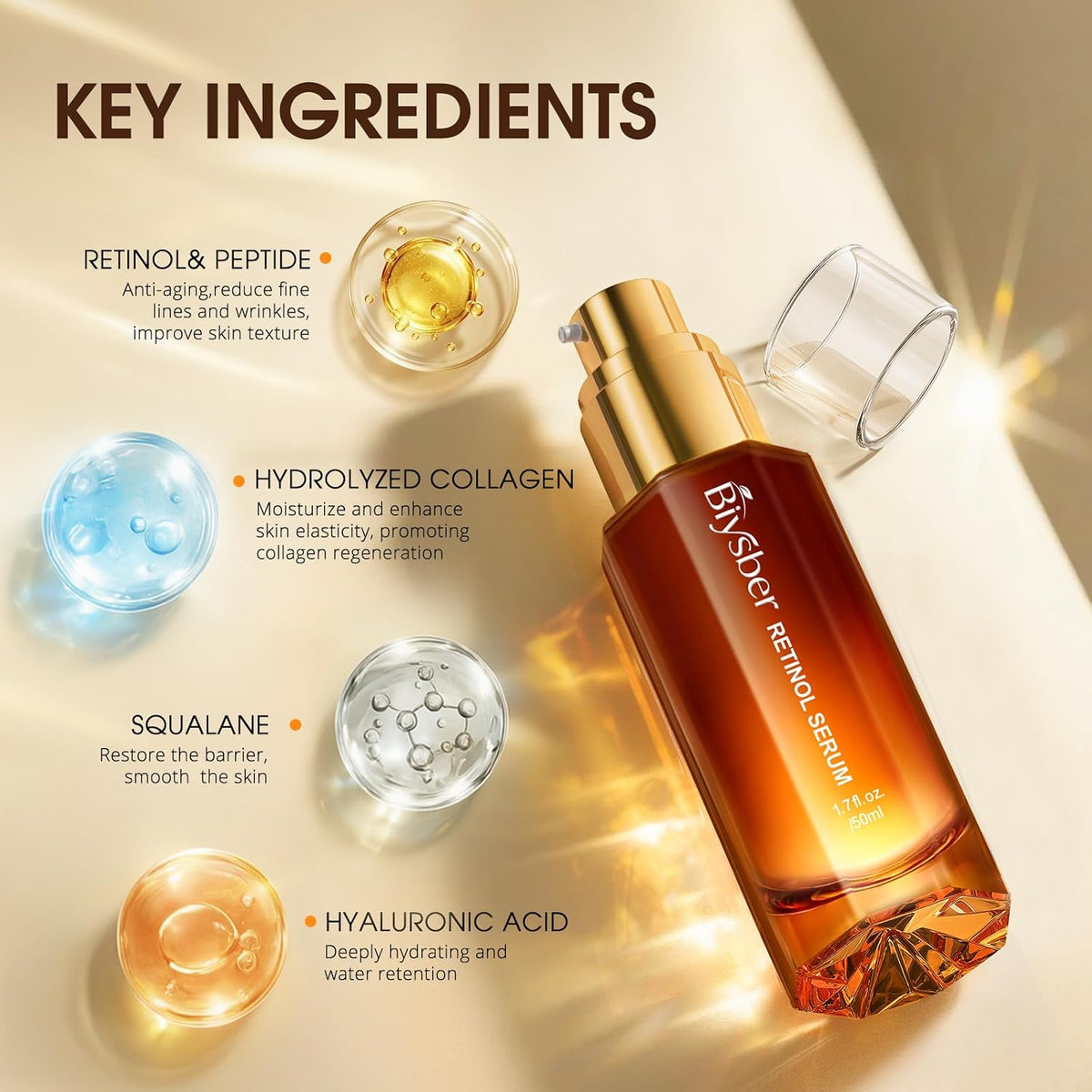 BIYSBER Suero de colágeno de retinol para la cara: suero facial que...