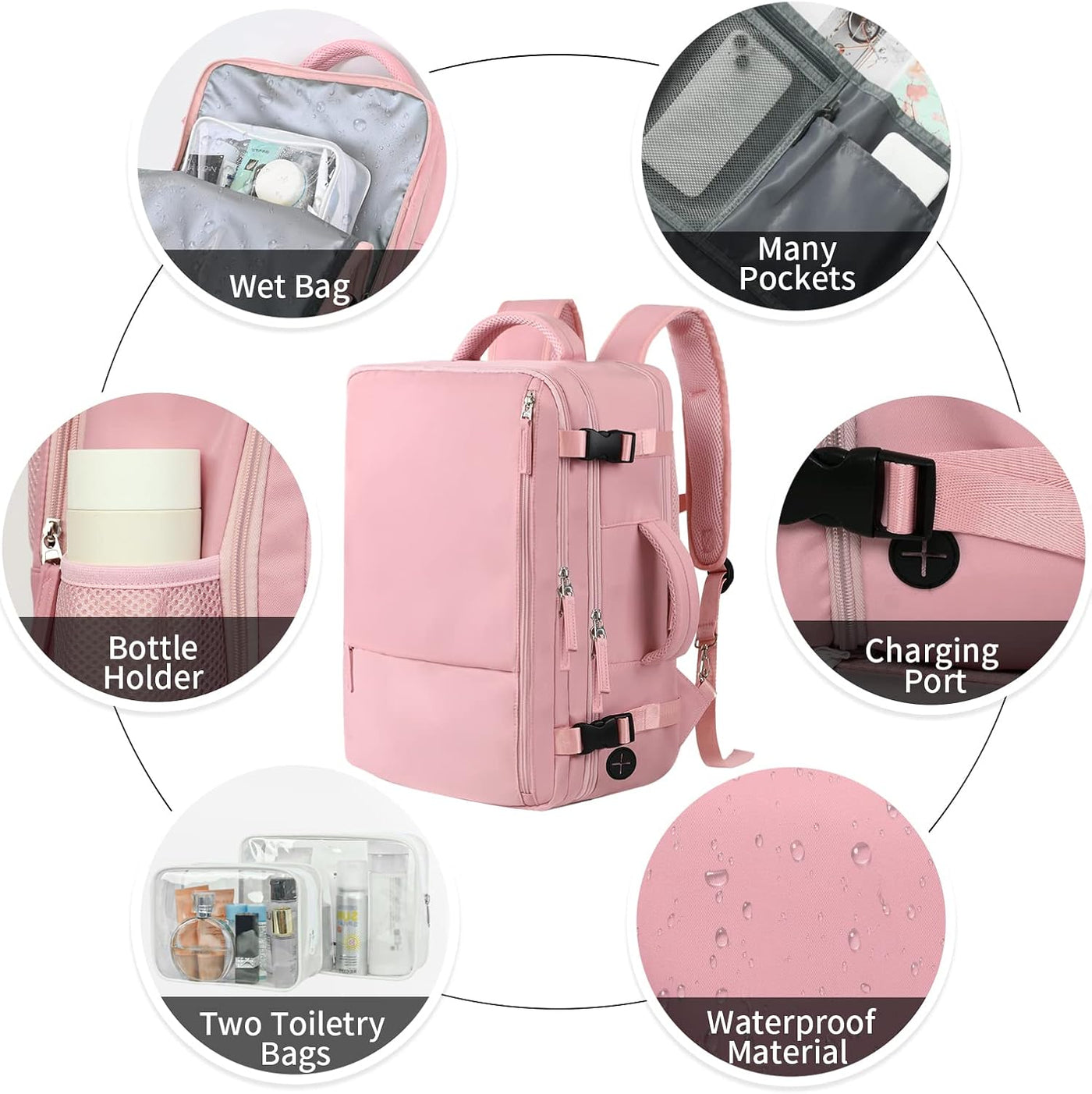 Hanples Mochila de viaje para mujer, mochila impermeable para lapto...