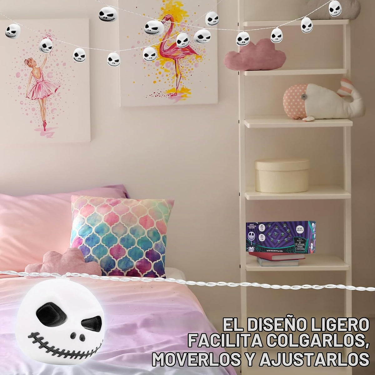 Disney The Nightmare Before Christmas - Guirnalda de luces LED para...