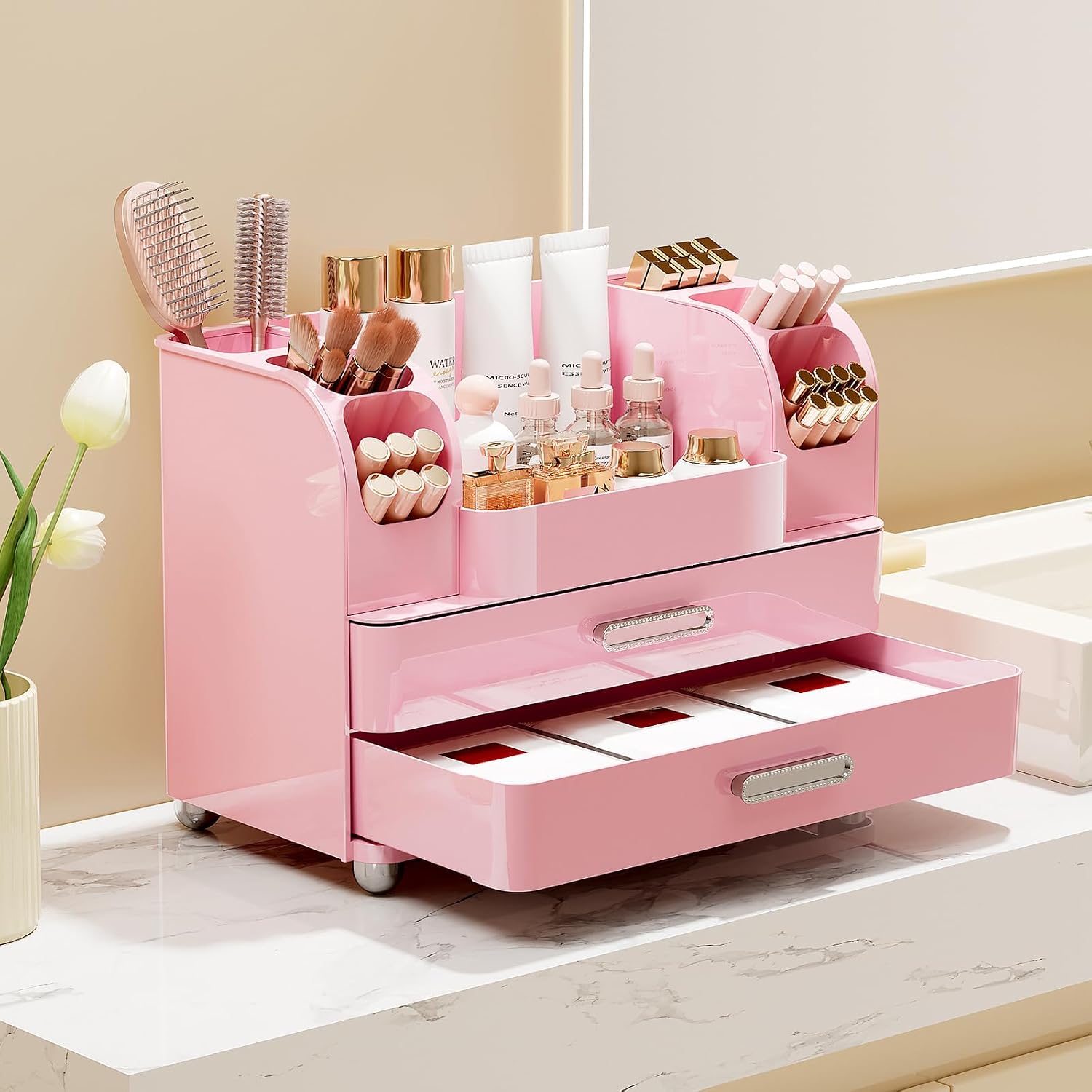 UFORU Organizador de maquillaje para tocador con 2 cajones grandes,...