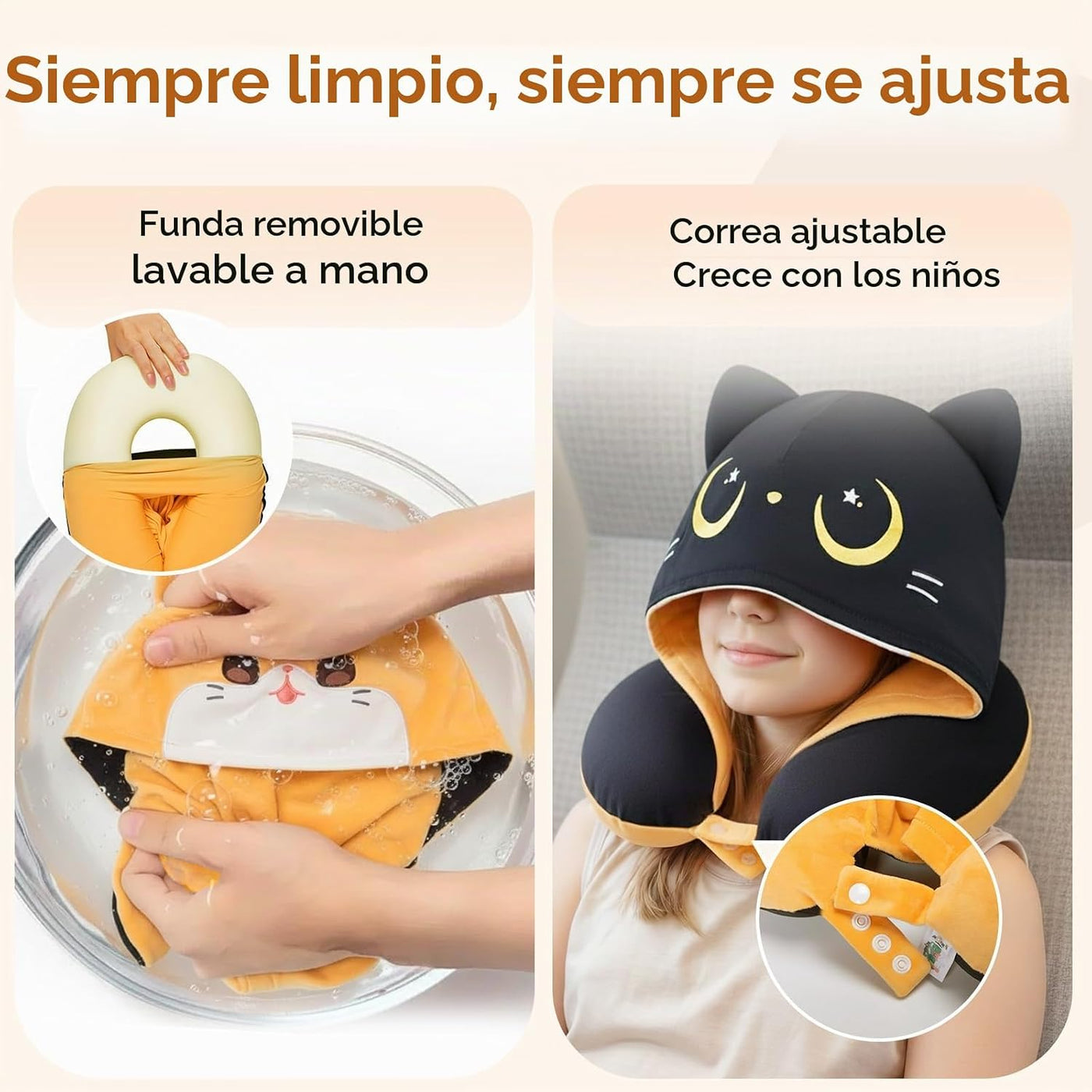 Mewaii Almohada de viaje para niños, almohada de avión con capucha...