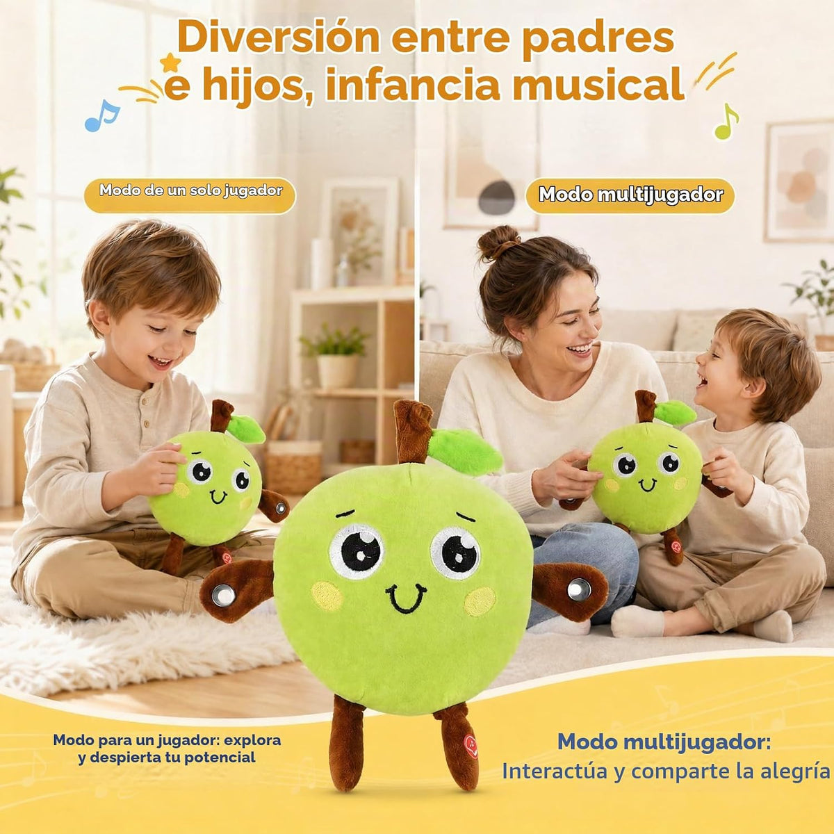 DoddyFun Juguetes sensoriales musicales, juego interactivo de peluc...