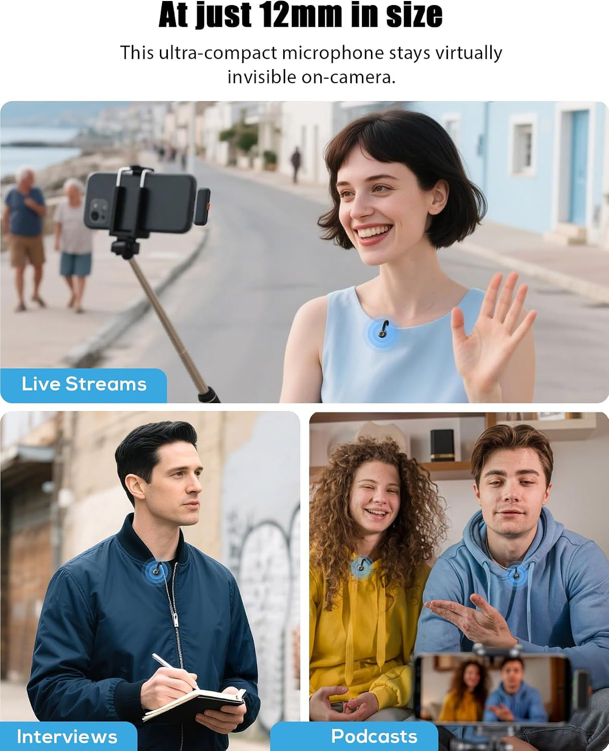 Micrófono Lavalier inalámbrico para iPhone, iPad, Android - Mini mi...