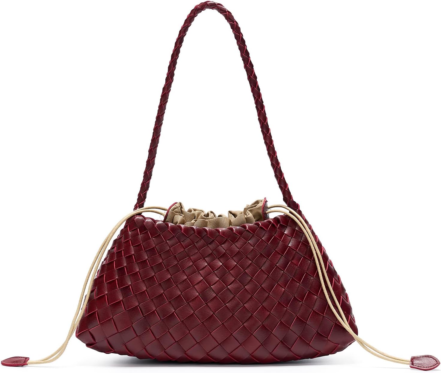 Bolso pequeño tejido para mujer, bolso de hombro de piel vegana, bolsa de mano holgada con bolsa interior con cordón, bolso para las axilas