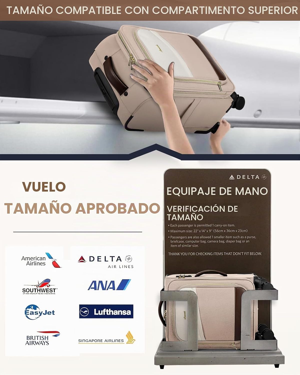 LOVEVOOK Equipaje de mano 22x14x9 Maletas de viaje aprobadas por ae...