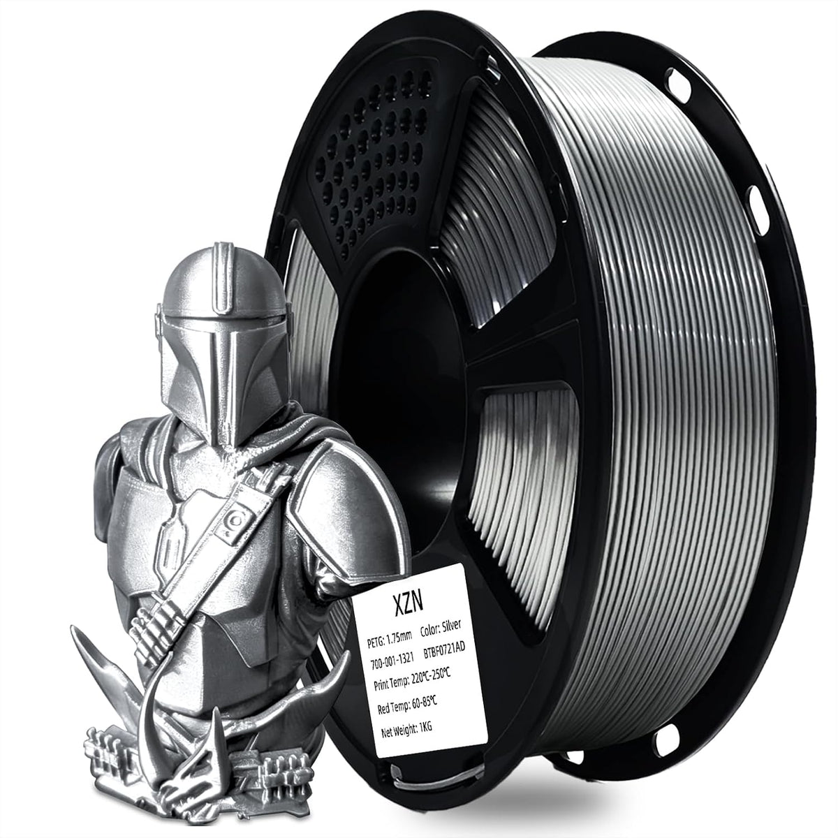 XZN Filamento PETG plateado de 0.069 pulgadas, 2.2 libras, filament...
