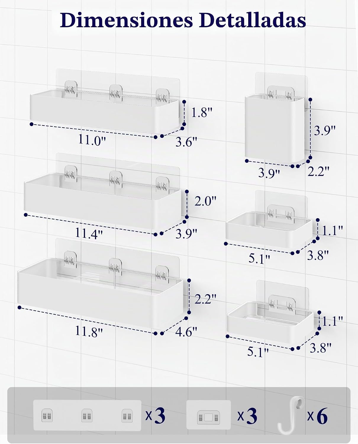 Kitsure Organizador adhesivo para ducha, paquete de 6, estantes de...