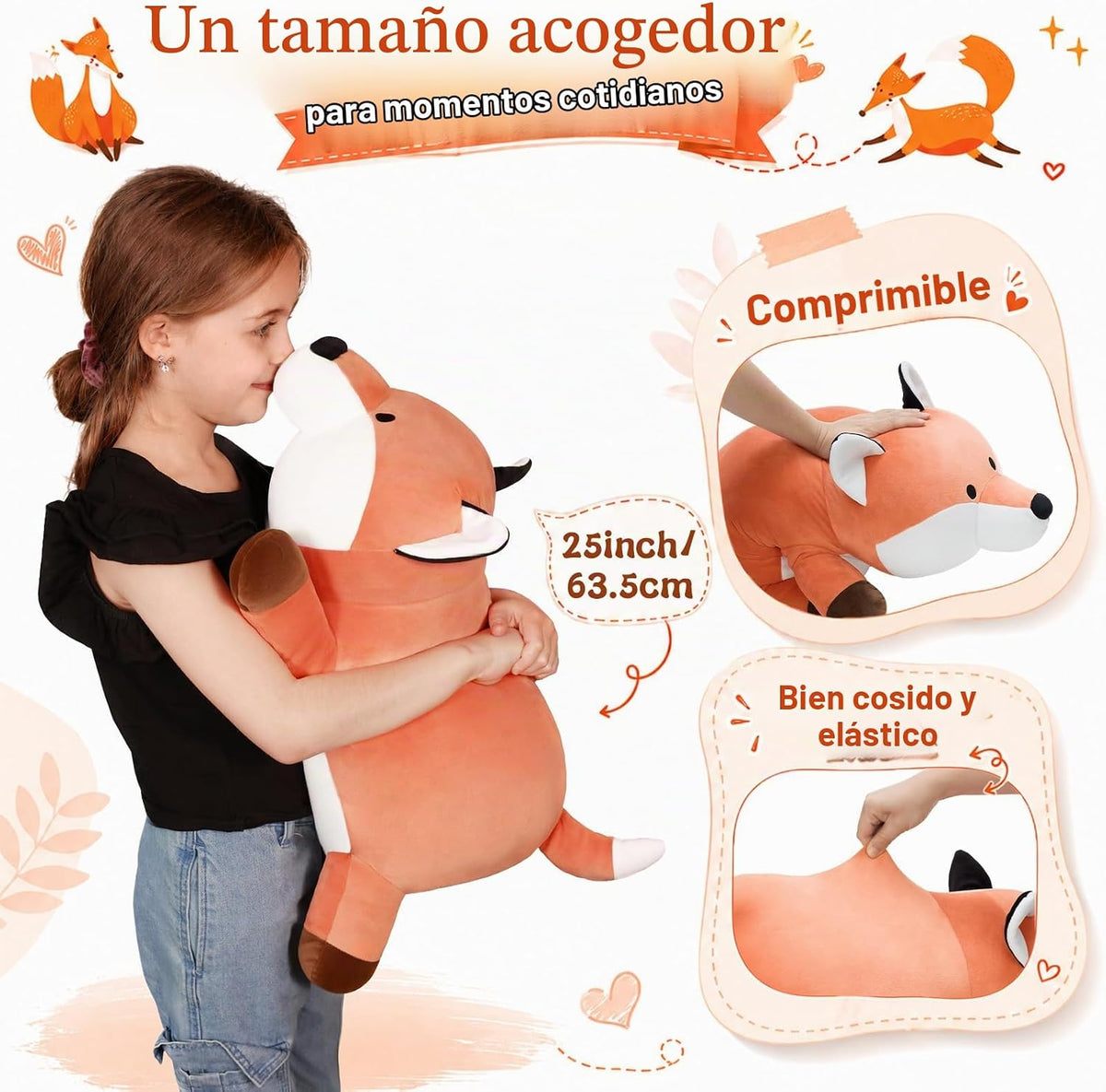 MorisMos Peluche de zorro rojo de 23.6 pulgadas, bonita almohada de...