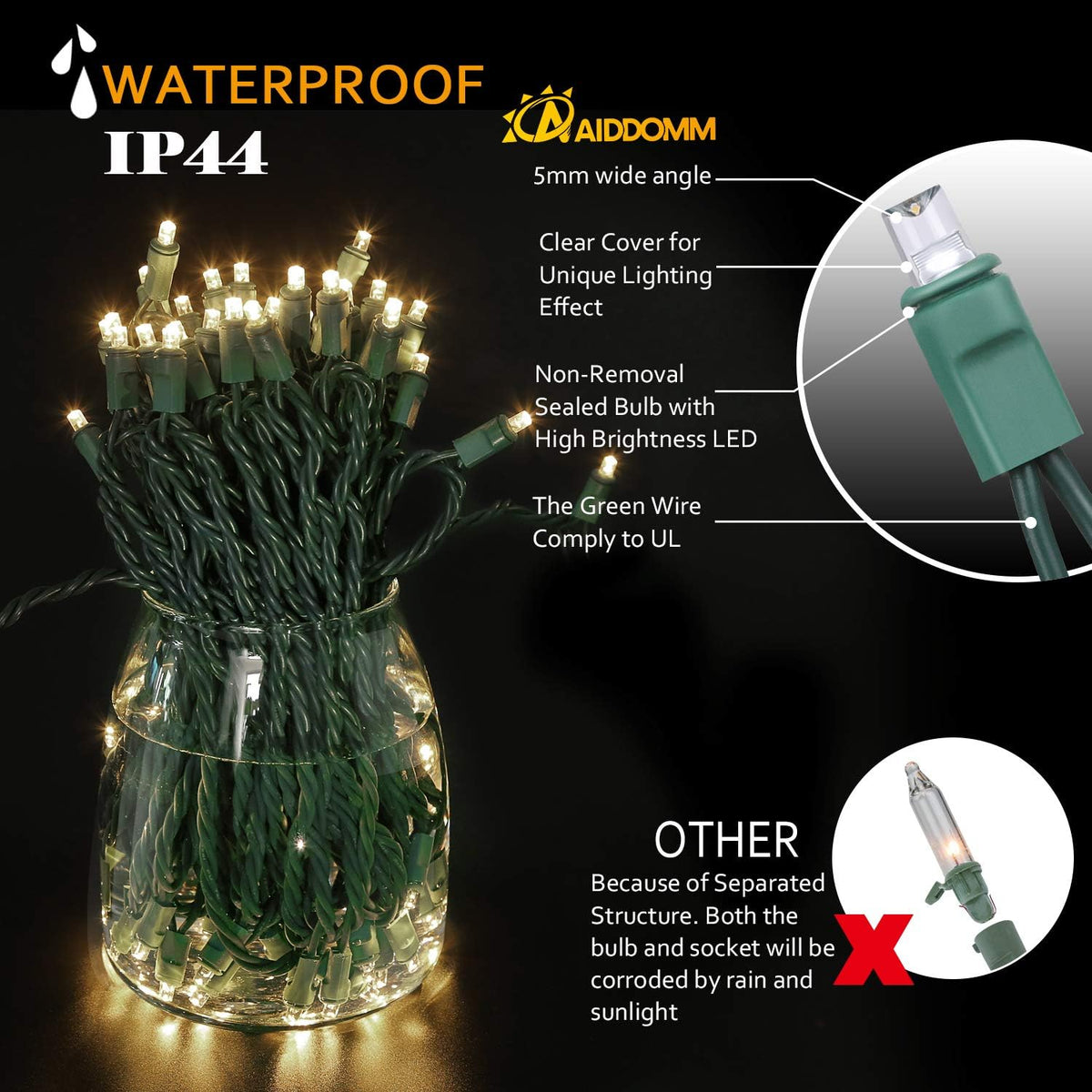 AIDDOMM 100 Luces LED de Navidad Blanco Cálido \u2013 50 pies Luces...