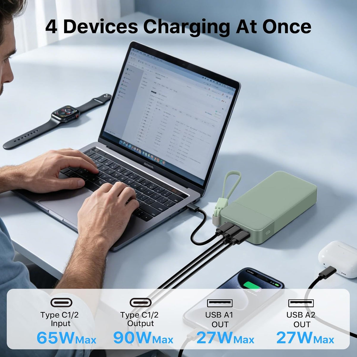 Cargador portátil NOBIS 20000mAh 90W Power Bank con cable desmontab...