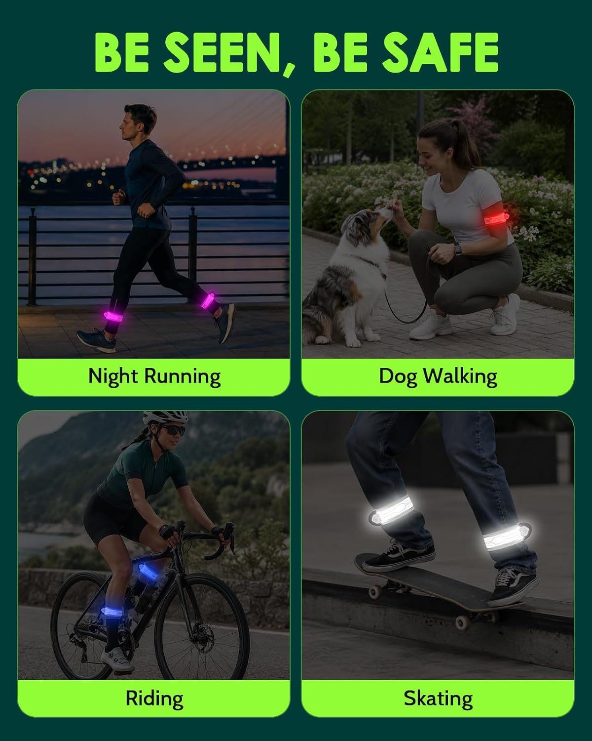 Fitense Paquete de 2 brazaletes LED recargables, regalos para adole...