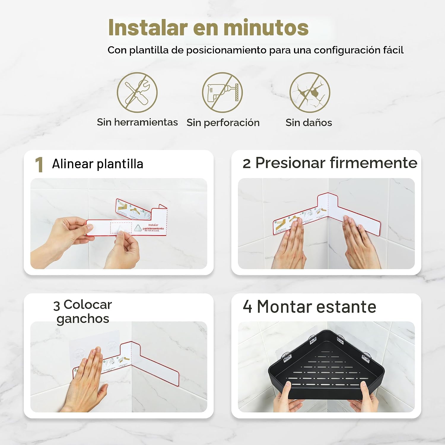 Veken Organizador de ducha esquinero de aluminio, paquete de 4, nun...