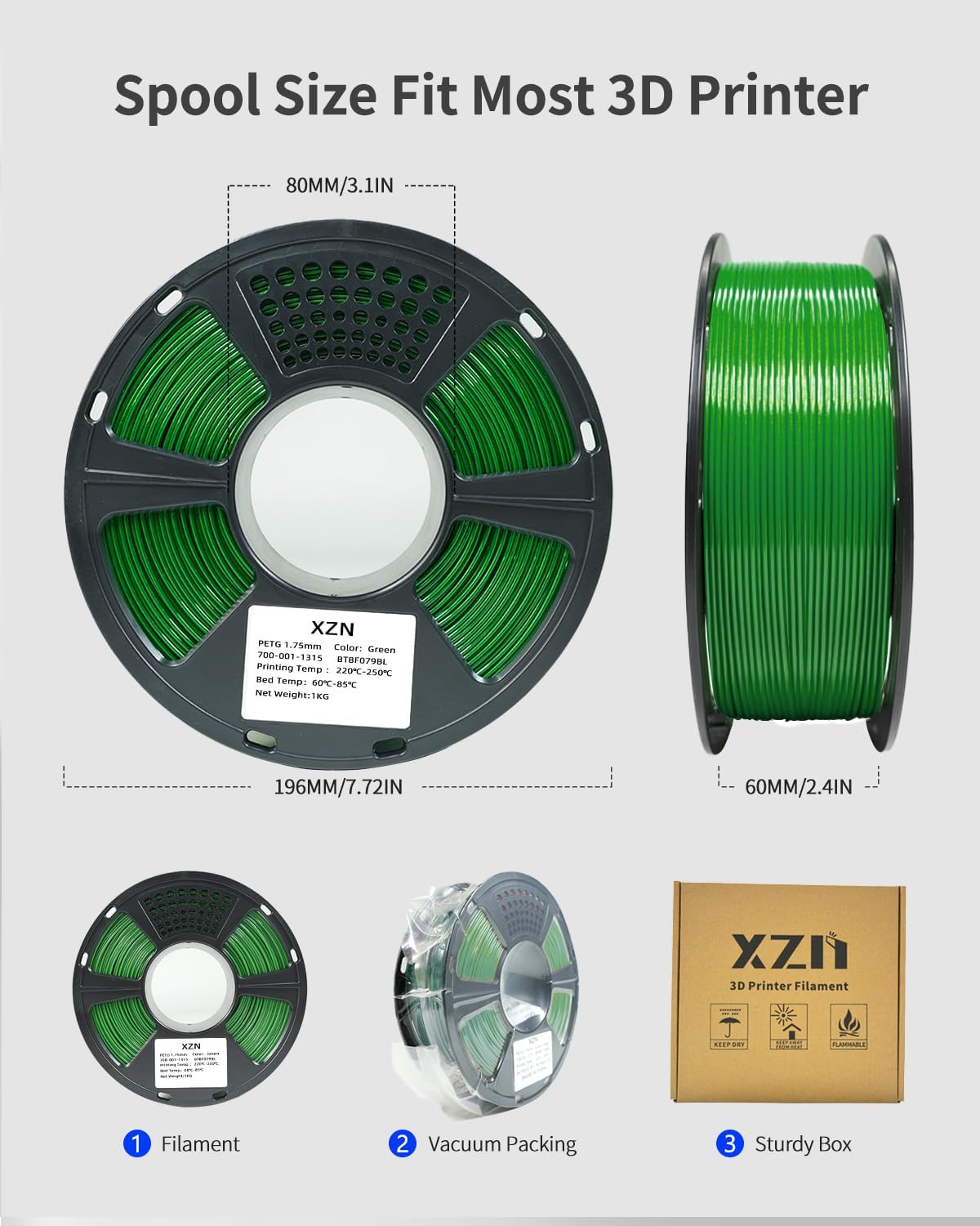 XZN Filamento PETG de 1,75 mm, consumibles de impresión de mayor du...