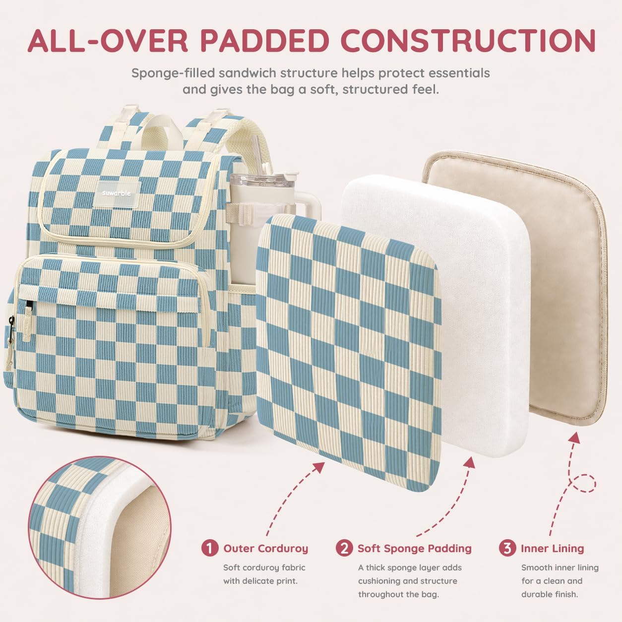 suwarble Mochila grande de pana para pañales para mamá, bolsa de vi...