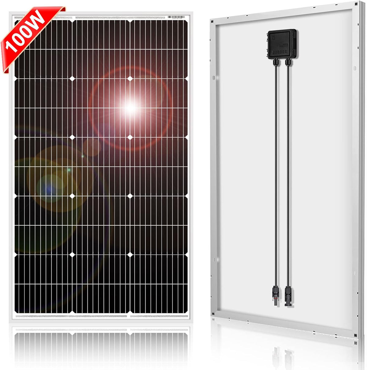 DOKIO Panel solar monocristalino de 100W 18V para sistemas de 12V,...
