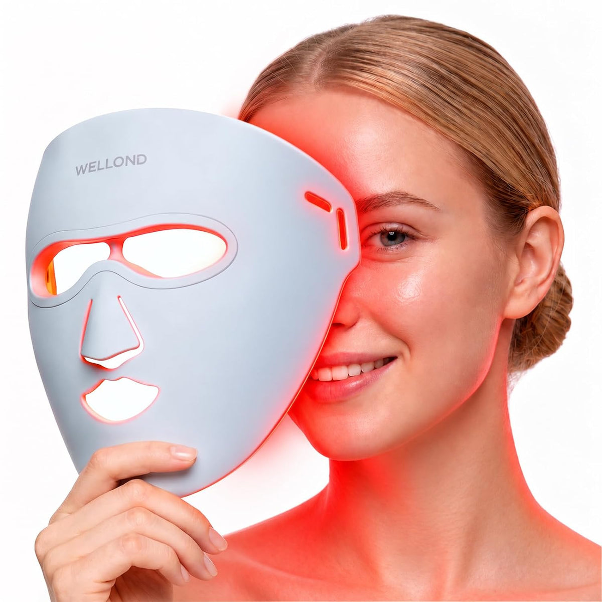 WELLOND Terapia de luz roja para cara, 4 modos, máscara LED roja y...