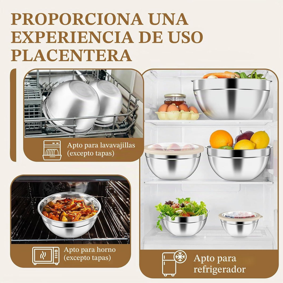 P&amp;P CHEF - Juego de tazones de metal con tapas, tapas hermética...