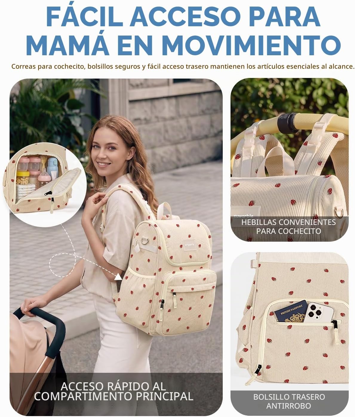 suwarble Mochila grande de pana para pañales para mamá, mochila de...