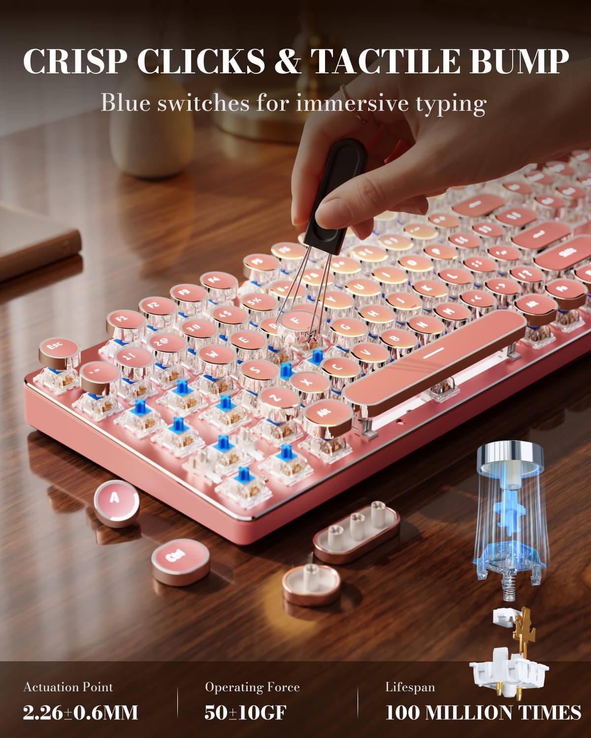 Teclado mecánico inalámbrico estilo máquina de escribir con | Bluet...