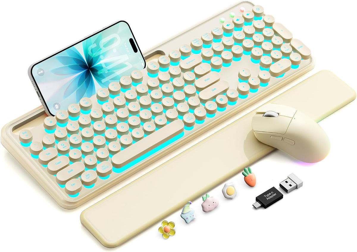 Teclado y mouse inalámbricos, máquina de escribir retroiluminada co...