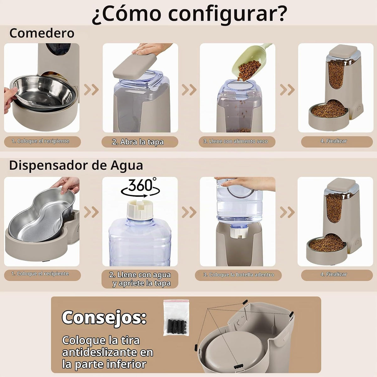 Paquete de 2 alimentadores automáticos para gatos y dispensador de...