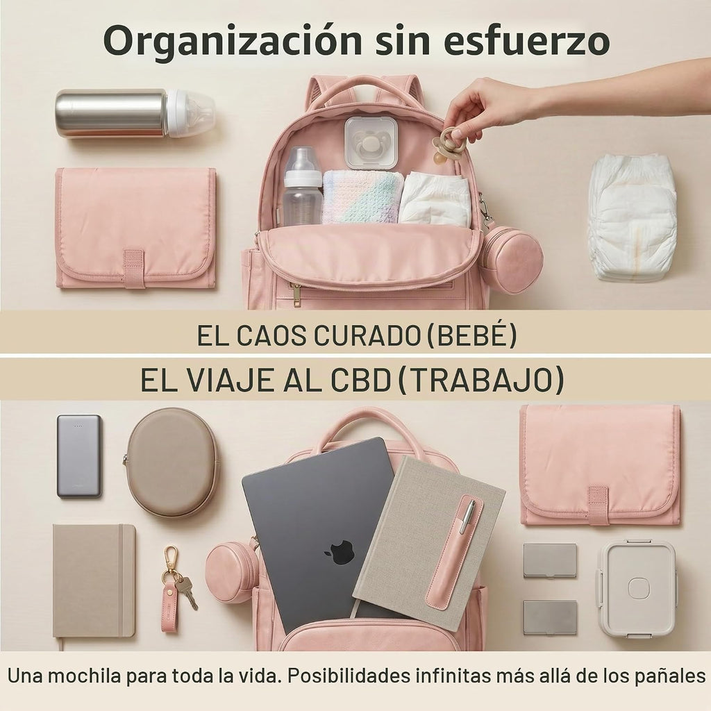 ROSEGIN Mochila para pañales de cuero vegano de alta calidad con ca...
