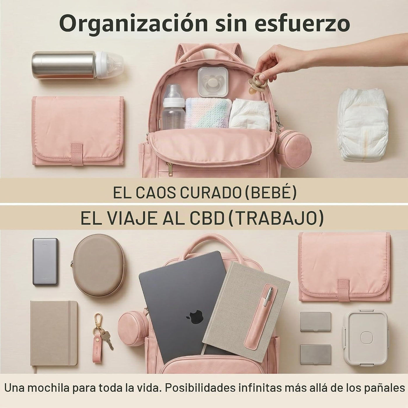 ROSEGIN Mochila para pañales de cuero vegano de alta calidad con ca...
